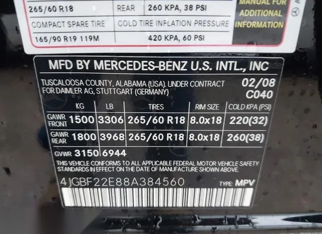 4JGBF22E88A384560 2008 2008 Mercedes-Benz Gl 320 Cdi- 4Matic 9