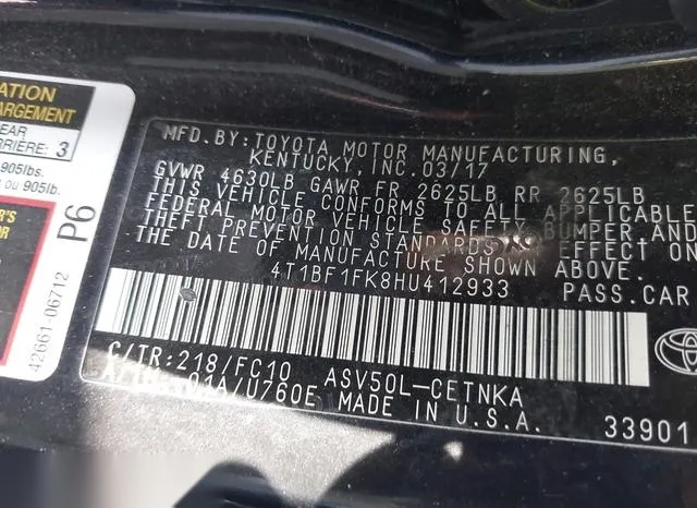 4T1BF1FK8HU412933 2017 2017 Toyota Camry- LE 9