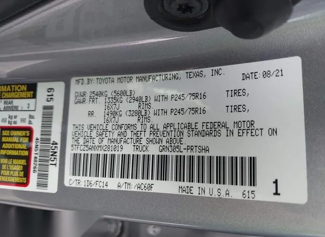 5TFCZ5ANXMX281019 2021 2021 Toyota Tacoma- Sr5 V6 9