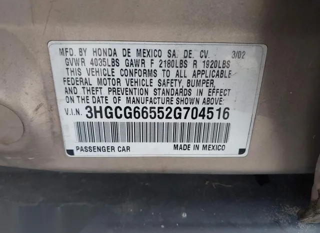 3HGCG66552G704516 2002 2002 Honda Accord- 2-3 LX 9