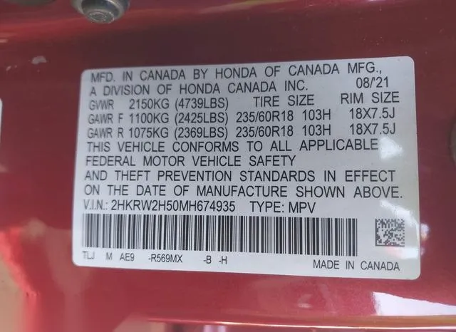 2HKRW2H50MH674935 2021 2021 Honda CR-V- Awd Ex 9