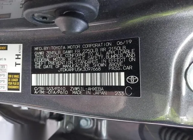 JTDKARFU5K3097668 2019 2019 Toyota Prius- LE 9