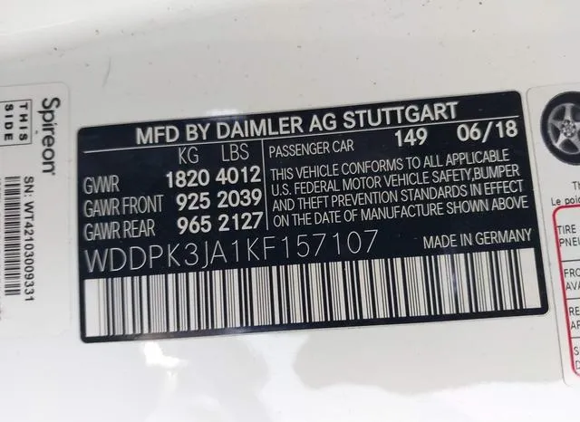 WDDPK3JA1KF157107 2019 2019 Mercedes-Benz SLC 300 9