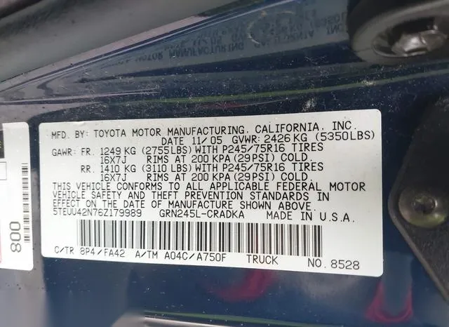 5TEUU42N76Z179989 2006 2006 Toyota Tacoma- Base V6 9