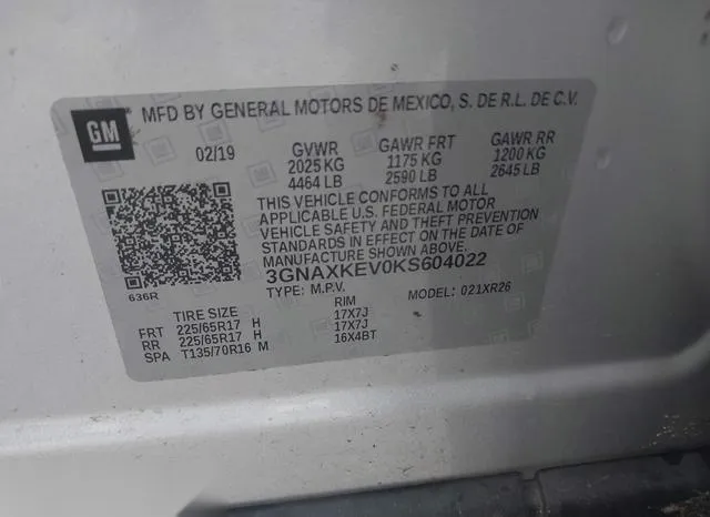 3GNAXKEV0KS604022 2019 2019 Chevrolet Equinox- LT 9