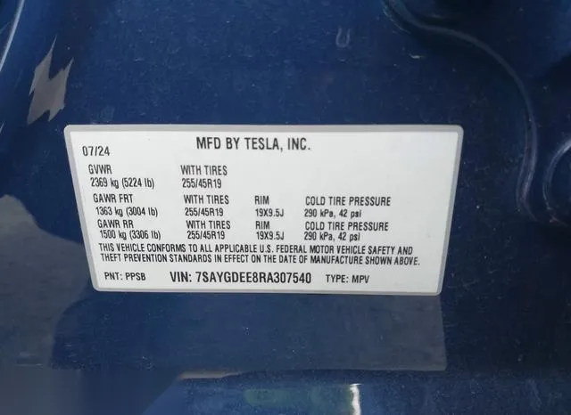 7SAYGDEE8RA307540 2024 2024 Tesla Model Y- Long Range Dual 9