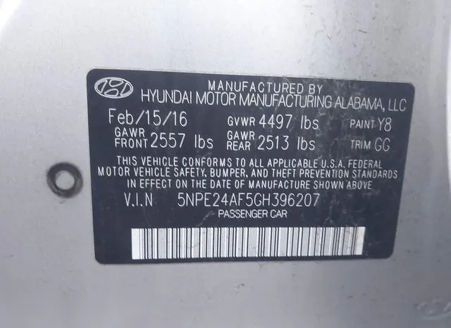 5NPE24AF5GH396207 2016 2016 Hyundai Sonata- SE 9