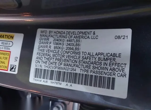 1HGCV3F96MA021264 2021 2021 Honda Accord- Hybrid Touring 9