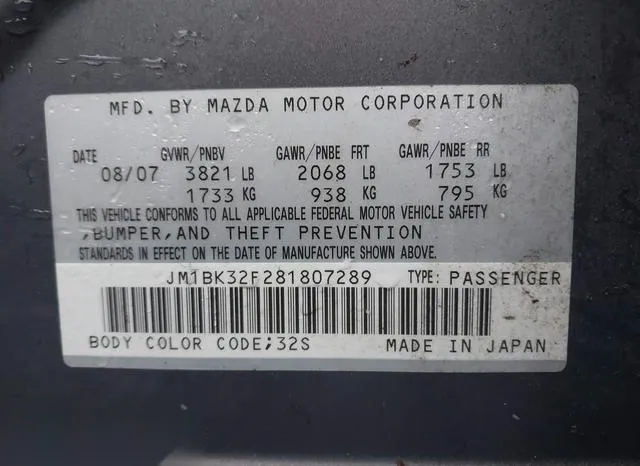 JM1BK32F281807289 2008 2008 Mazda 3- I 9