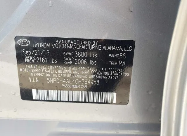 5NPDH4AE4GH764958 2016 2016 Hyundai Elantra- SE 9