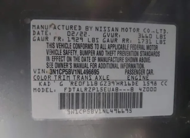 3N1CP5BV1NL496695 2022 2022 Nissan Kicks- S Xtronic Cvt 9