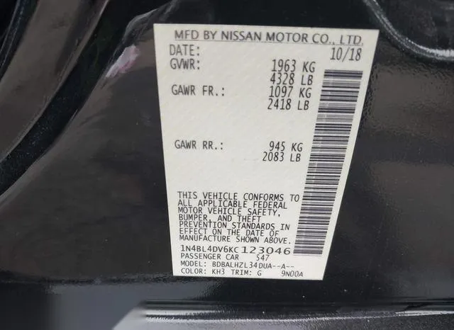 1N4BL4DV6KC123046 2019 2019 Nissan Altima- 2-5 SV 9