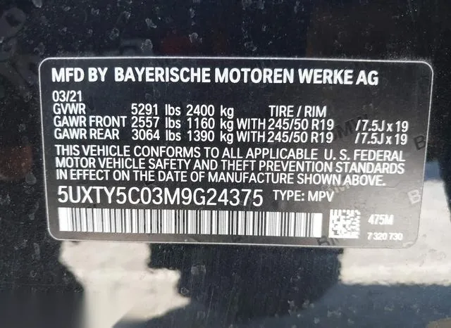 5UXTY5C03M9G24375 2021 2021 BMW X3- Xdrive30I 9