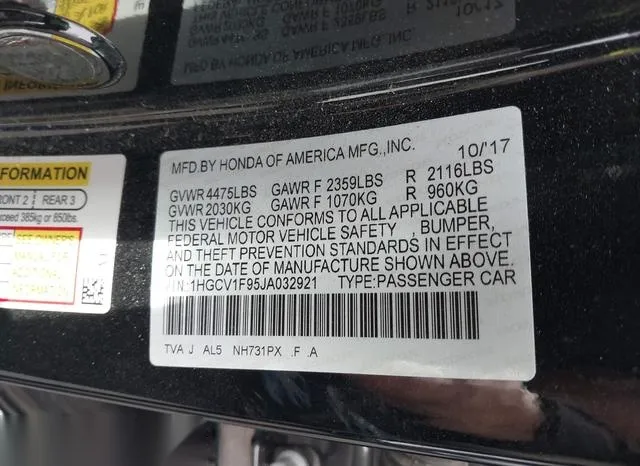 1HGCV1F95JA032921 2018 2018 Honda Accord- Touring 9