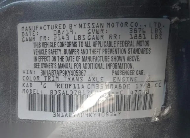 3N1AB7AP9KY405367 2019 2019 Nissan Sentra- SV 9