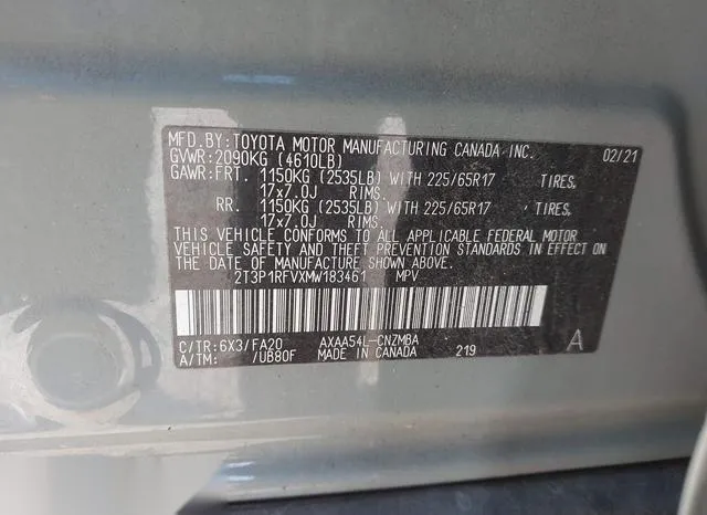 2T3P1RFVXMW183461 2021 2021 Toyota RAV4- Xle 9