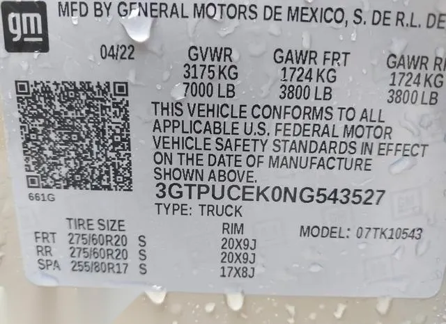 3GTPUCEK0NG543527 2022 2022 GMC Sierra- 1500 4Wd  Short Box 9