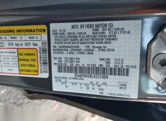 3FA6P0HD8LR257009 2020 2020 Ford Fusion- SE 9