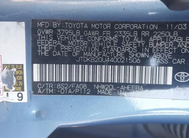 JTDKB20U440021506 2004 2004 Toyota Prius 9