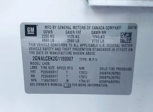 2GNALCEK2G1180997 2016 2016 Chevrolet Equinox- LT 9