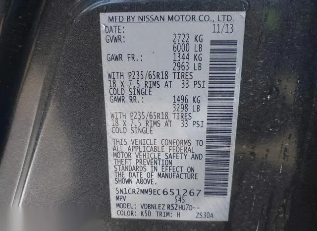 5N1CR2MM9EC651267 2014 2014 Nissan Pathfinder Hybrid- SV 9