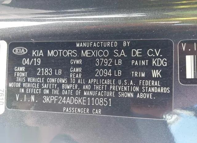 3KPF24AD6KE110851 2019 2019 KIA Forte- Lxs 9