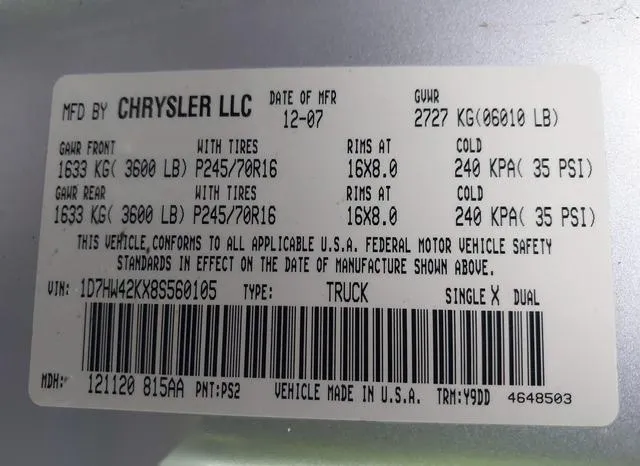 1D7HW42KX8S560105 2008 2008 Dodge Dakota- Slt 9