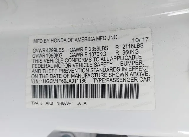 1HGCV1F69JA011186 2018 2018 Honda Accord- Ex-L 9