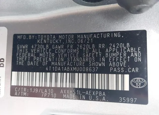 4T1DA1ABXMU008637 2021 2021 Toyota Avalon- Limited Hybrid 9