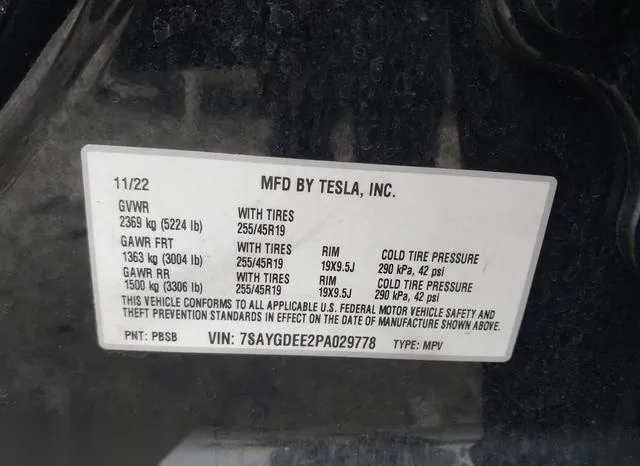 7SAYGDEE2PA029778 2023 2023 Tesla Model Y- Awd/Long Range D 9