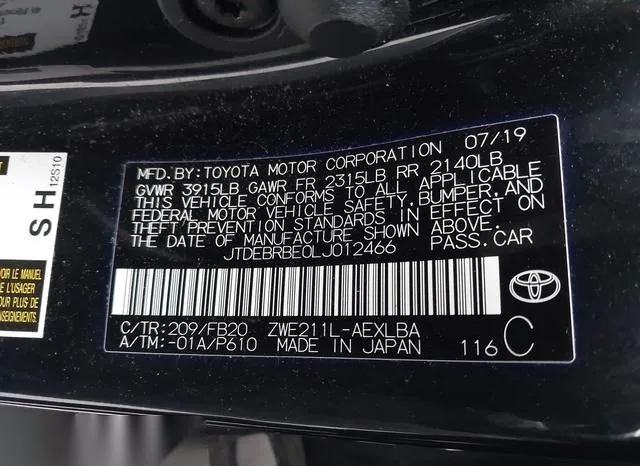 JTDEBRBE0LJ012466 2020 2020 Toyota Corolla- Hybrid Le 9