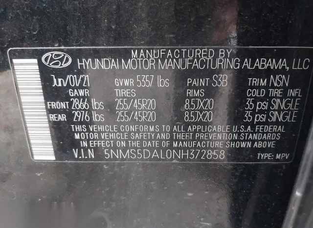 5NMS5DAL0NH372858 2022 2022 Hyundai Santa Fe- Calligraphy 9