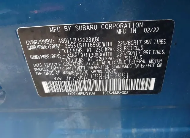 JF2SKALC9NH452991 2022 2022 Subaru Forester- Wilderness 9