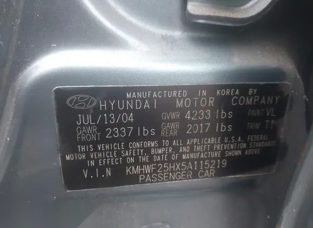 KMHWF25HX5A115219 2005 2005 Hyundai Sonata- Gl V6 9