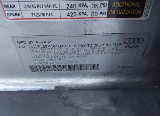 WAUHF78P27A223590 2007 2007 Audi A3- 2-0T 9