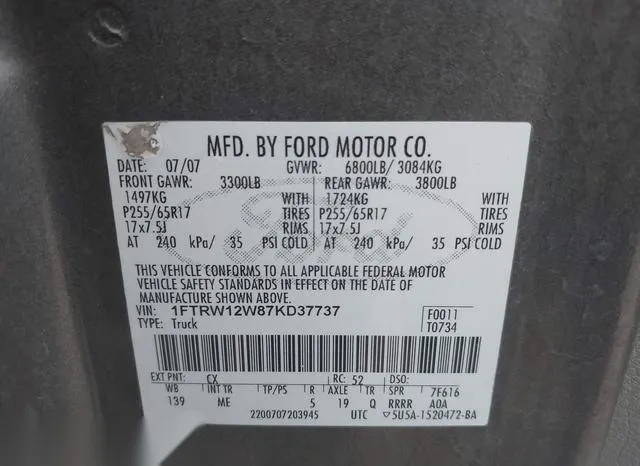 1FTRW12W87KD37737 2007 2007 Ford F-150- Xlt 9