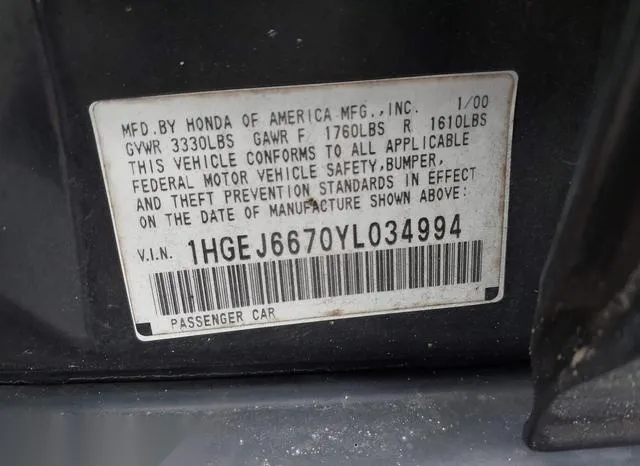 1HGEJ6670YL034994 2000 2000 Honda Civic- LX 9