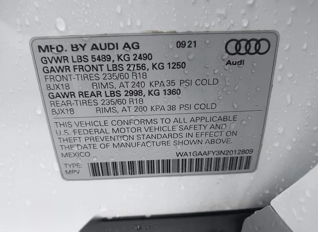 WA1GAAFY3N2012809 2022 2022 Audi Q5- Premium 45 Tfsi S Line 9