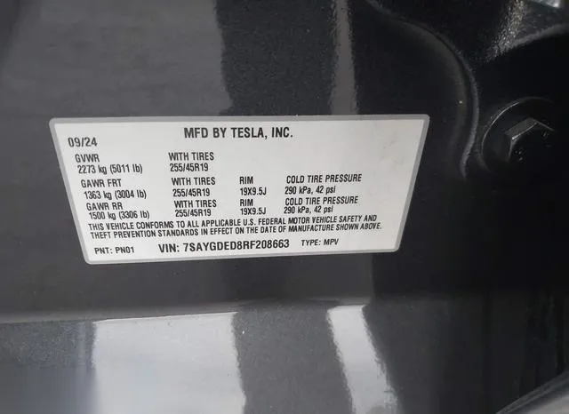 7SAYGDED8RF208663 2024 2024 Tesla Model Y- Long Range Dual 9