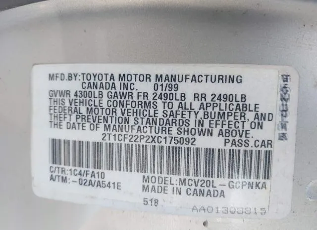 2T1CF22P2XC175092 1999 1999 Toyota Camry- Solara Se V6 9