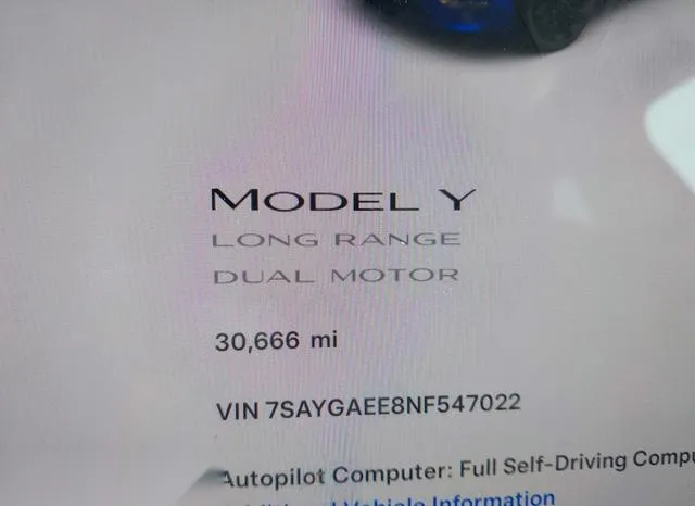 7SAYGAEE8NF547022 2022 2022 Tesla Model Y- Long Range Dual 7