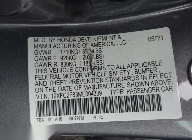 19XFC2F83ME004339 2021 2021 Honda Civic- Sport 9