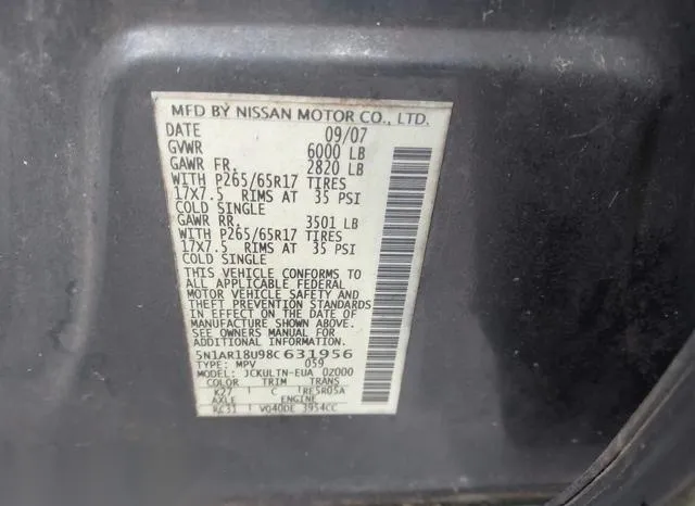 5N1AR18U98C631956 2008 2008 Nissan Pathfinder- SE 9