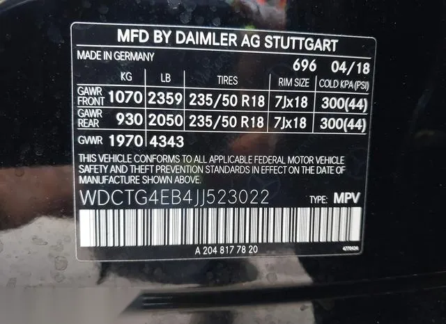 WDCTG4EB4JJ523022 2018 2018 Mercedes-Benz GLA 250 9