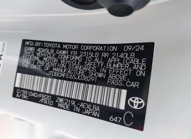 JTDBCMFE6SJ038291 2025 2025 Toyota Corolla- Hybrid Le 9