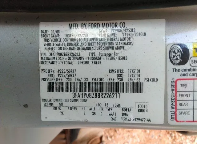 3FAHP08Z88R226211 2008 2008 Ford Fusion- Sel 9