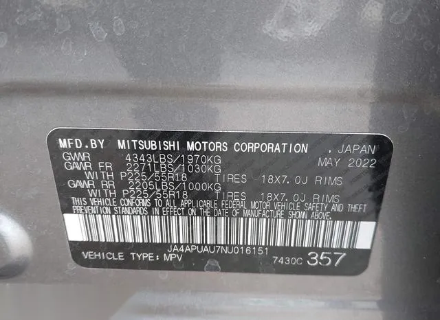 JA4APUAU7NU016151 2022 2022 Mitsubishi Outlander- Sport 2-0 9