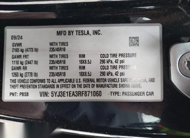 5YJ3E1EA3RF871060 2024 2024 Tesla Model 3- Long Range Dual 9