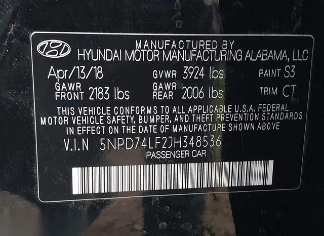 5NPD74LF2JH348536 2018 2018 Hyundai Elantra- SE 9