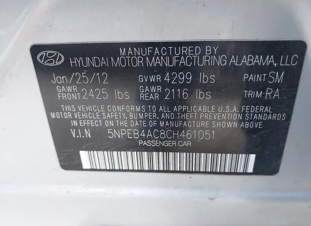 5NPEB4AC8CH461051 2012 2012 Hyundai Sonata- Gls 9